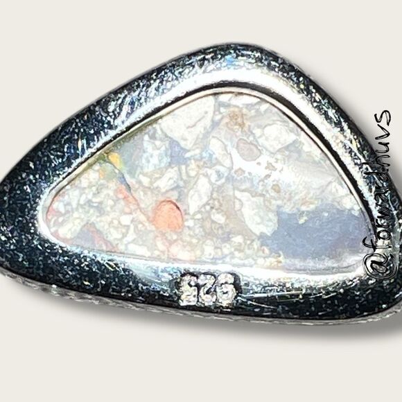 Sterling Silver Triangular Pendant with Mosaic Opal Composite – 925 Marked - Picture 7 of 9